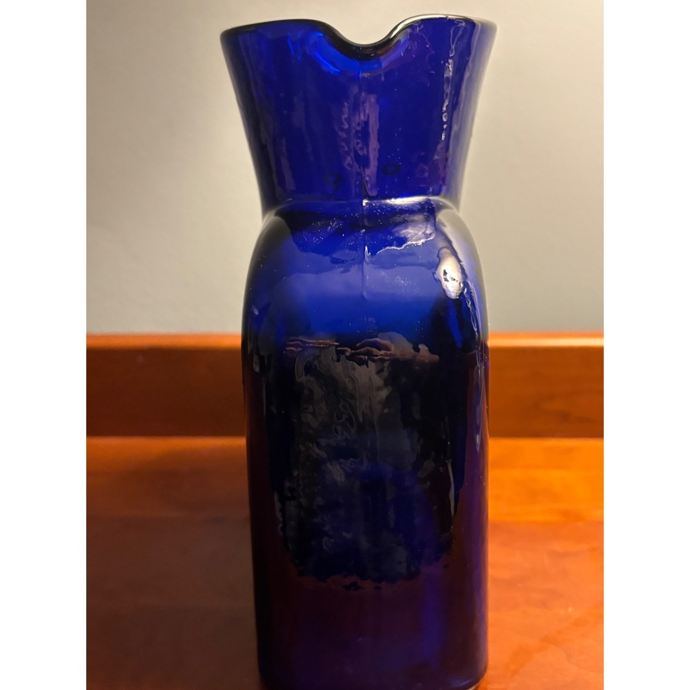 Vintage Blenko 384 Water Bottle Pitcher Cobalt Blue Double Spout Carafe - Picture 3 of 9